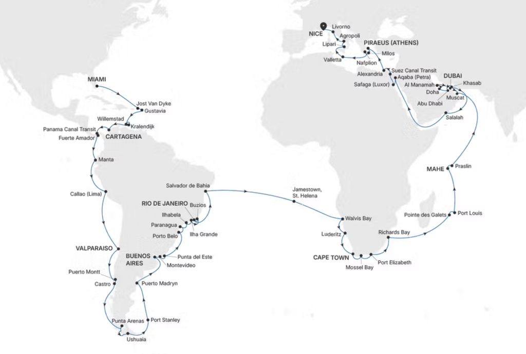 Luxury World cruise sample itinerary