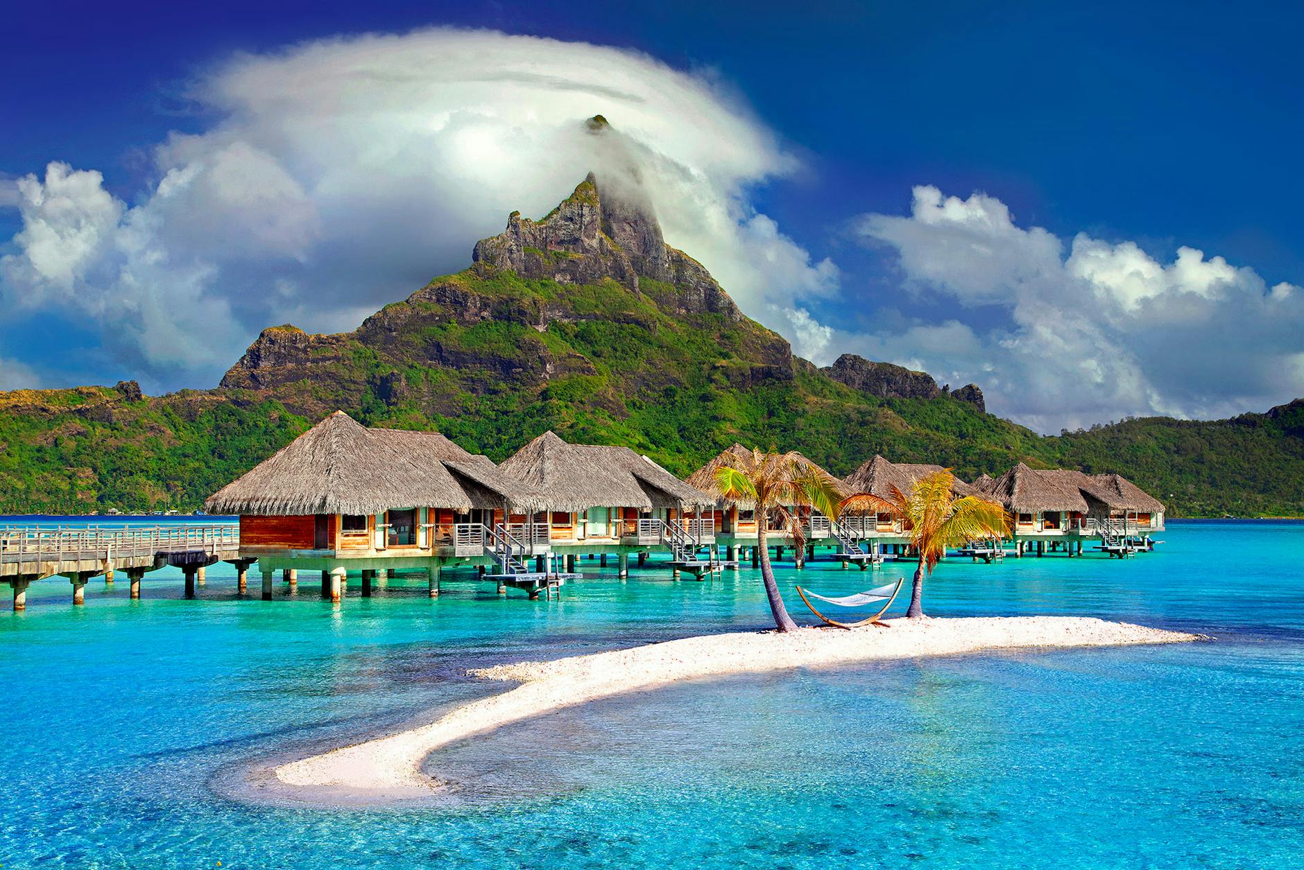 overwater bungalows in Tahiti