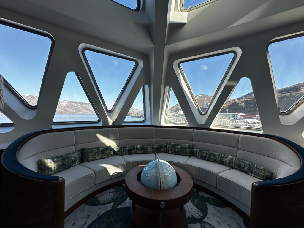 Bow of expedition cruise ship lounge